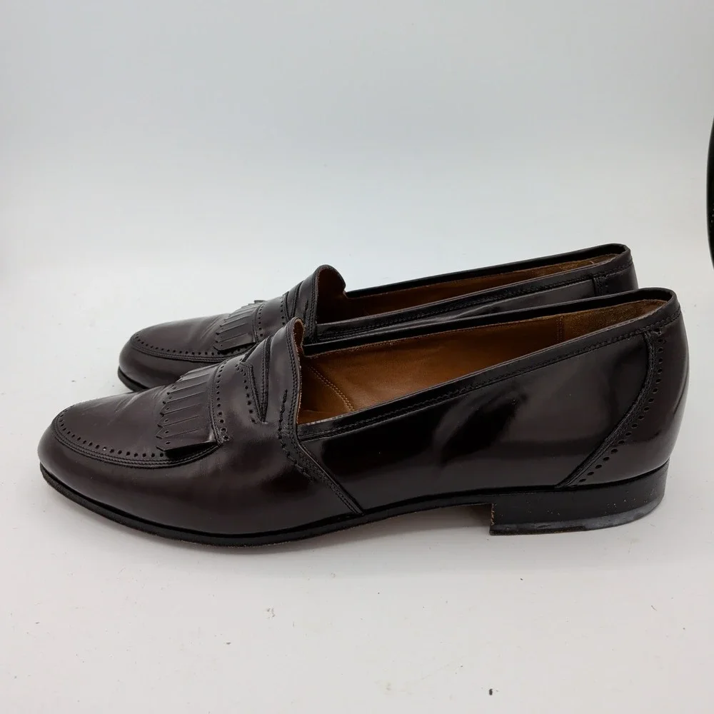 Bally Kiltie Penny Loafers Mens Burgundy Leather Fringe Made in Italy Size 10D
